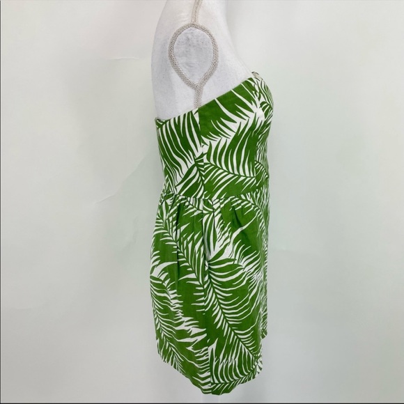 SOLD Milly of New York Linen Strapless Dress Size 8 Green & White Palm - Picture 2 of 14